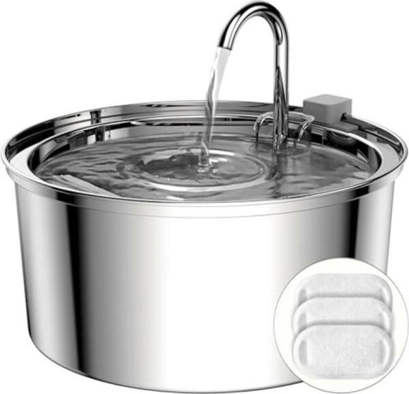 Stille kattefontene 3.2L rustfritt stål med filter inkludert 4 filtre kompatibel med hunder og katter