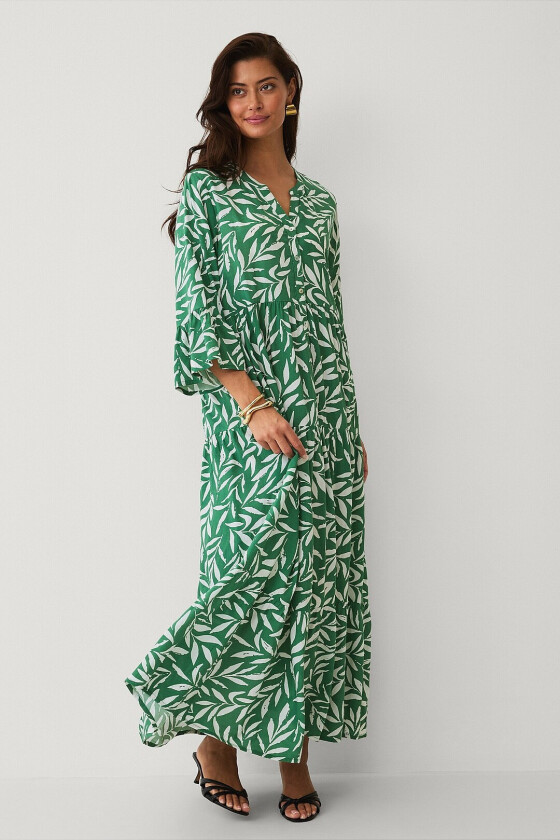 Maxikjole med volanger - Grønn