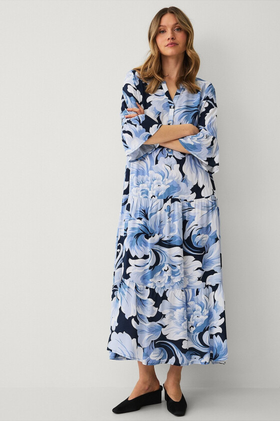 Maxikjole med volanger - Blå