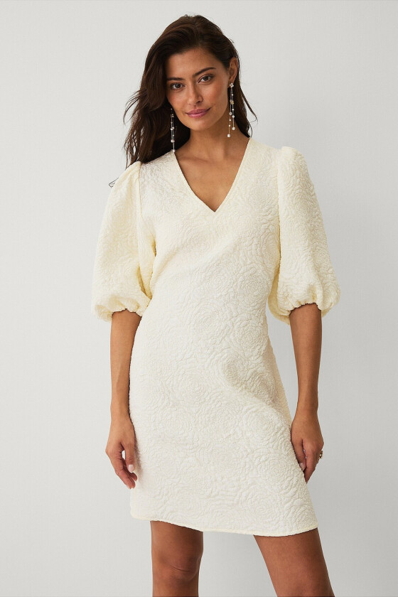 Kjole med jacquardmønster - Hvit