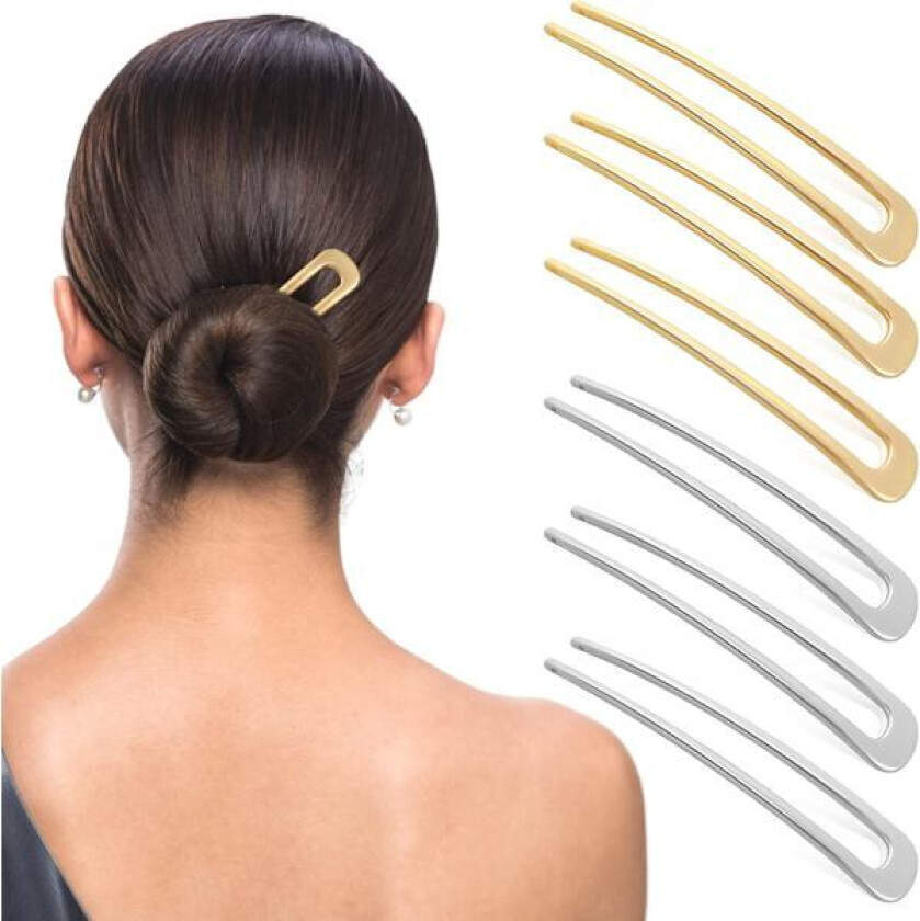 6 stk Metall U-formede Hårnåler Hårpinner Fransk Hårnål Hårgaffel Retro 2-Prong Updo Chignon-nåler for Kvinner Jenter Hårstyling Tilbehør