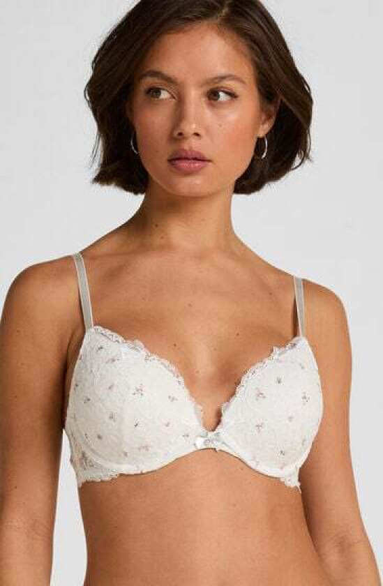 Vattert bh med bøyle push-up Marine Hvit