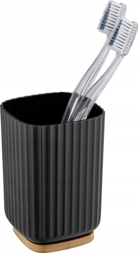 WENKO Rotello, Frittstående tannbørsteholder, Bamboo, Plast, Sort, Tre, 86 mm, 86 mm, 111 mm