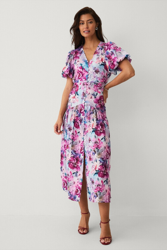 Maxikjole med ballongermer - Lilla