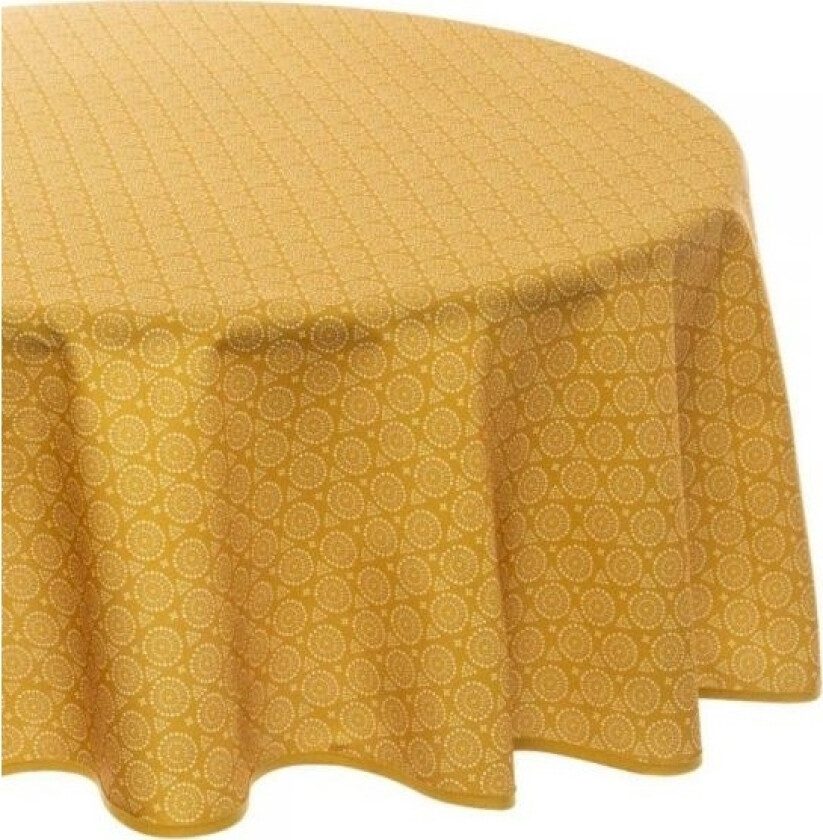 Dekoracja Domu Apvali staltiesė, Ø 180 cm, ochra su etniniu raštu