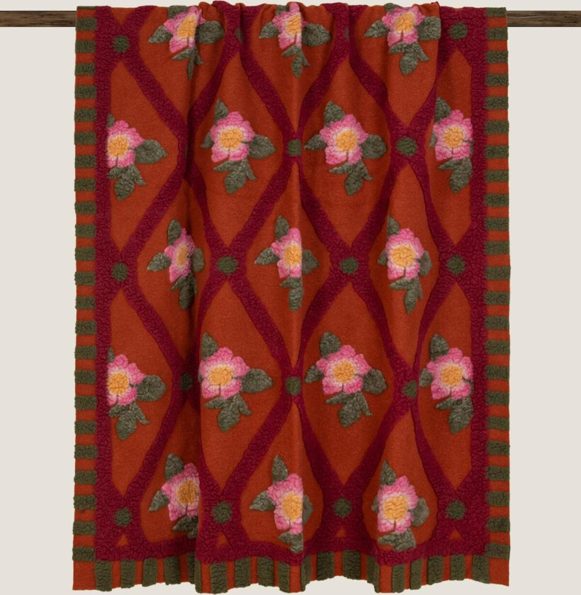 Pledd Kokt-Ull RoseFlower Terracotta
