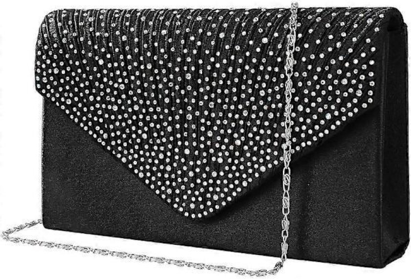 Kveldsveske for kvinner, partyveske, clutch, satengveske med diamanter, kjedeveske for bryllup og ball, skuldervesker