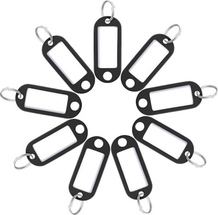 20 stk nøkkelbrikker 5 cm myke nøkkelringer i plast med blanke papiretiketter, gjennomsiktige vinduer, beskyttelsesfilmer og splittringer, fleksible svarte