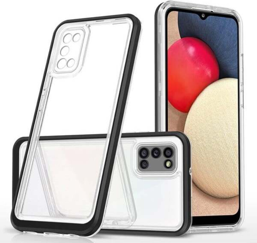 Clear 3in1 Case for Samsung Galaxy A03s (166) Frame Gel Cover Black
