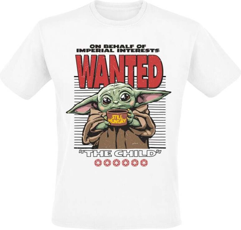 Disney T-skjorte - The Mandalorian - Grogu - Wanted On Behalf Of Imperial Interests - M til XXL - Herrer - hvit