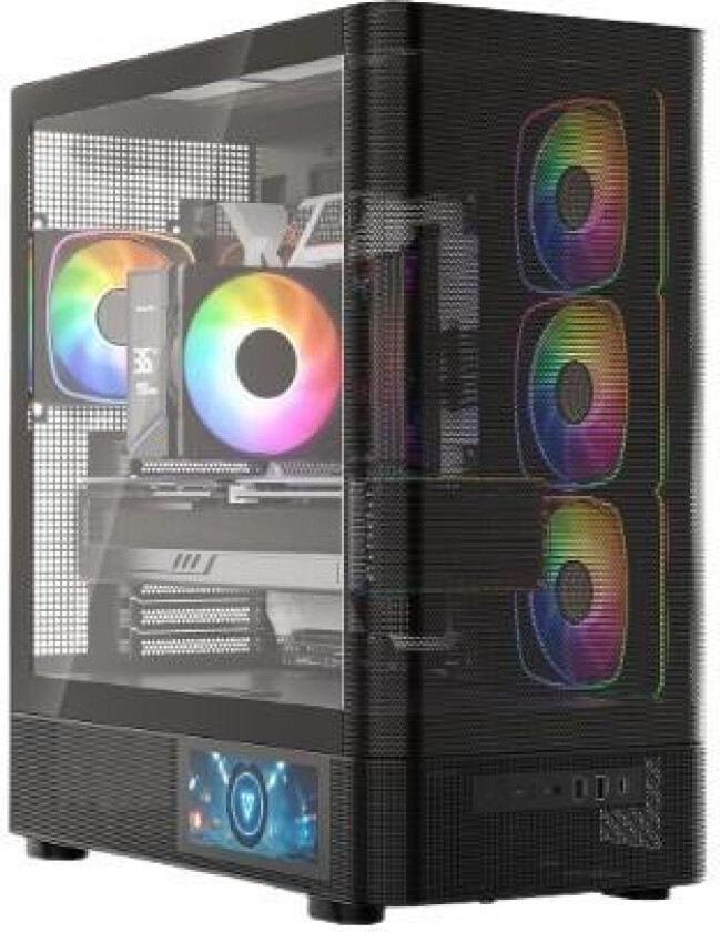 Volcano AQ400 Midi Tower PC-kabinett - ATX, ITX, MicroATX, ARGB - Svart