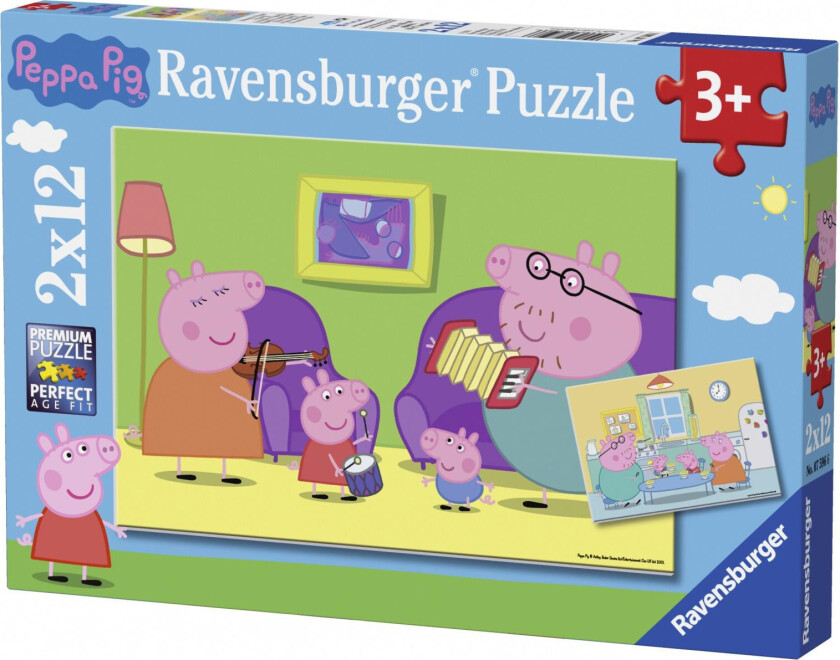 Puslespill - 2x12 brikker - Peppa Gris hjemme