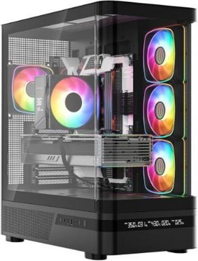 Volcano AQ200 PC-kabinett - ATX/ITX/MicroATX, ARGB, Sort