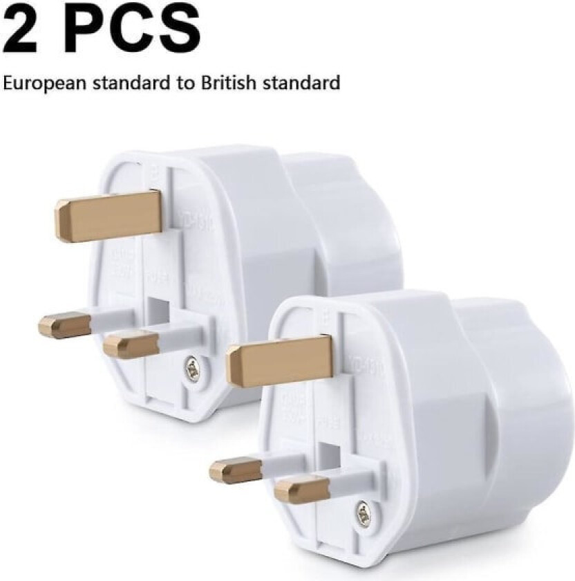 2x reiseadapter reiseadapterplugg for England - reisepistikk strøm europeisk til britisk stikkontakt - reisepistikk hvit