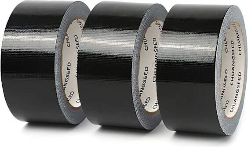 Bilde av 3-pakning svart stofftape 220 Micron x 50 mm x 20 m, svart gaffatape, amerikansk tetningstape, kraftig duct tape, bred svart kraftig tape