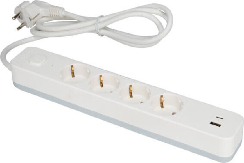 Skjøteledning 4-veis Jord USB-A/C 1,5m Hvit - 1510604