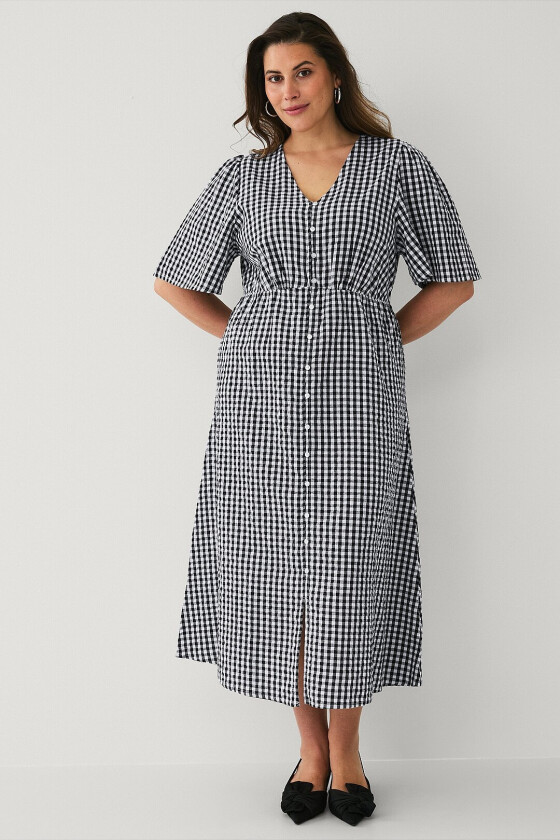 Kjole i seersucker - Svart