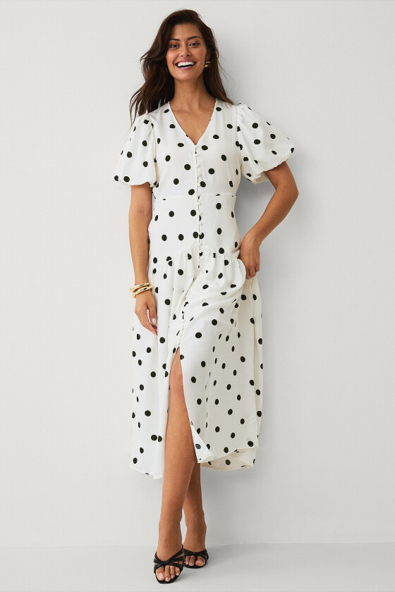 Maxikjole med ballongermer - Hvit