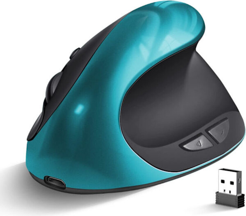 Ergonomisk trådløs mus, oppladbar vertikal mus høyre hånd liten mus justerbar 800/1200/1600 DPI for bærbar PC, blå