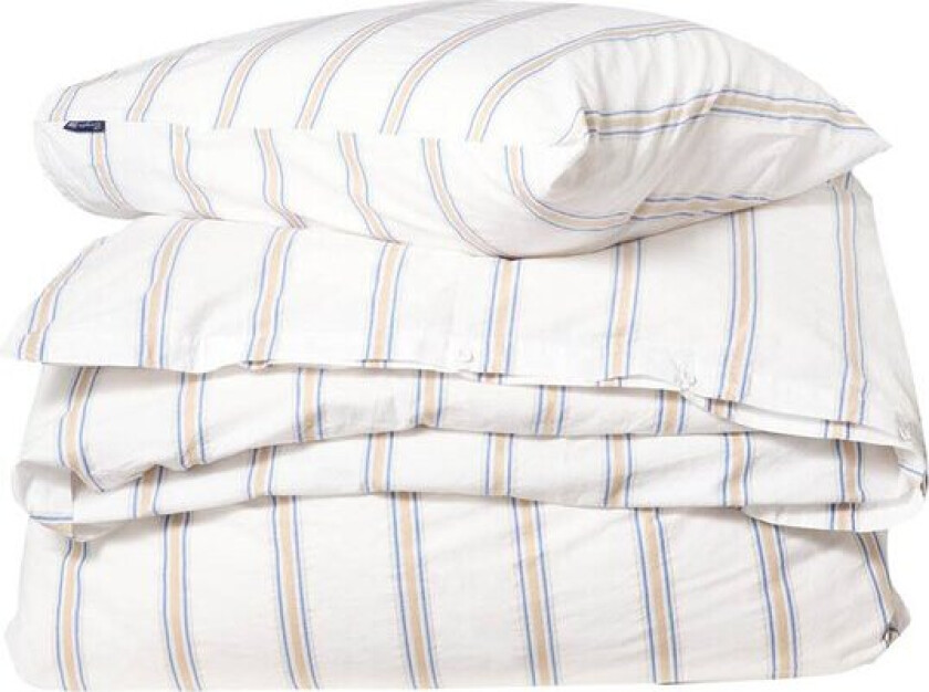 Sengesett 200x220 cm bomullspercale stripete hvit/blå/beige