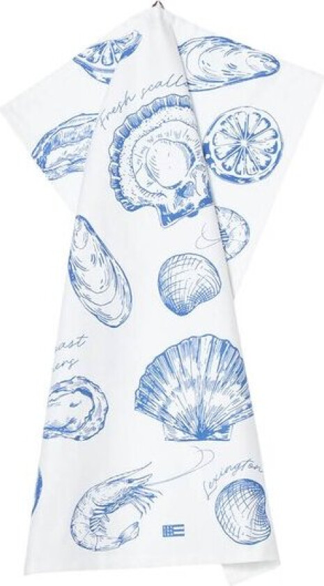 Kjøkkenhåndkle 70x50 cm skallprintet hvit/blå