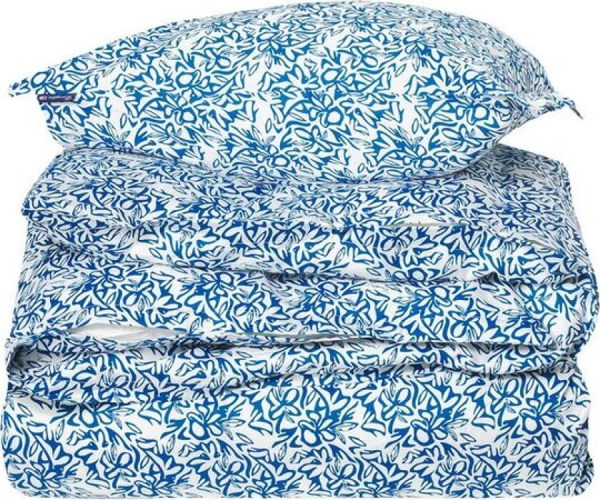Sengesett 200x140 cm sateng blomstrete blå/hvit