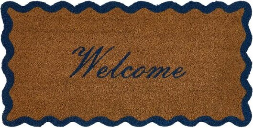 Dørmatte 45x90 cm "Welcome" natur/blå