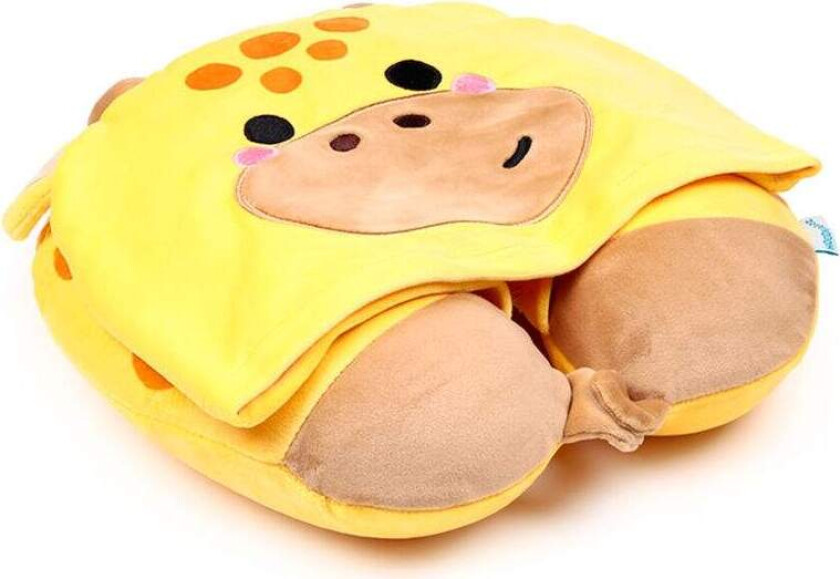 Giraffe reisepute med hette – lysblokkerende, komfortabel, 35x36cm