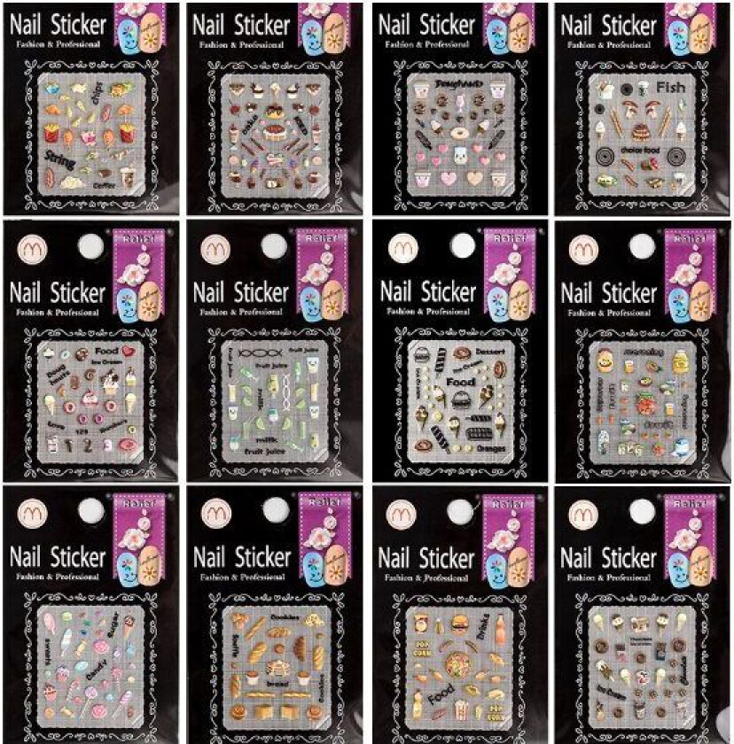 5D Nail Art Stickers 12 ark Flerfarget