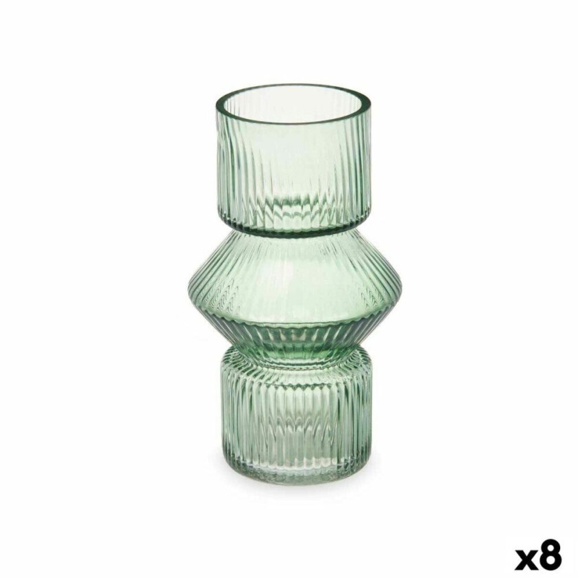 Vase Striper Grønn Krystall 9,5 x 16,5 x 9,5 cm (8 enheter)