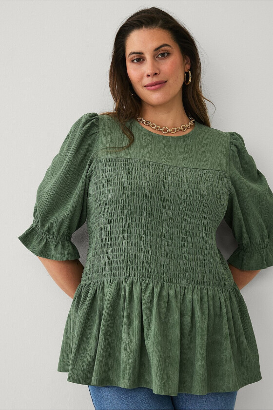 Topp med vaffelsøm - Grønn