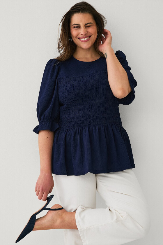 Topp med vaffelsøm - Blå