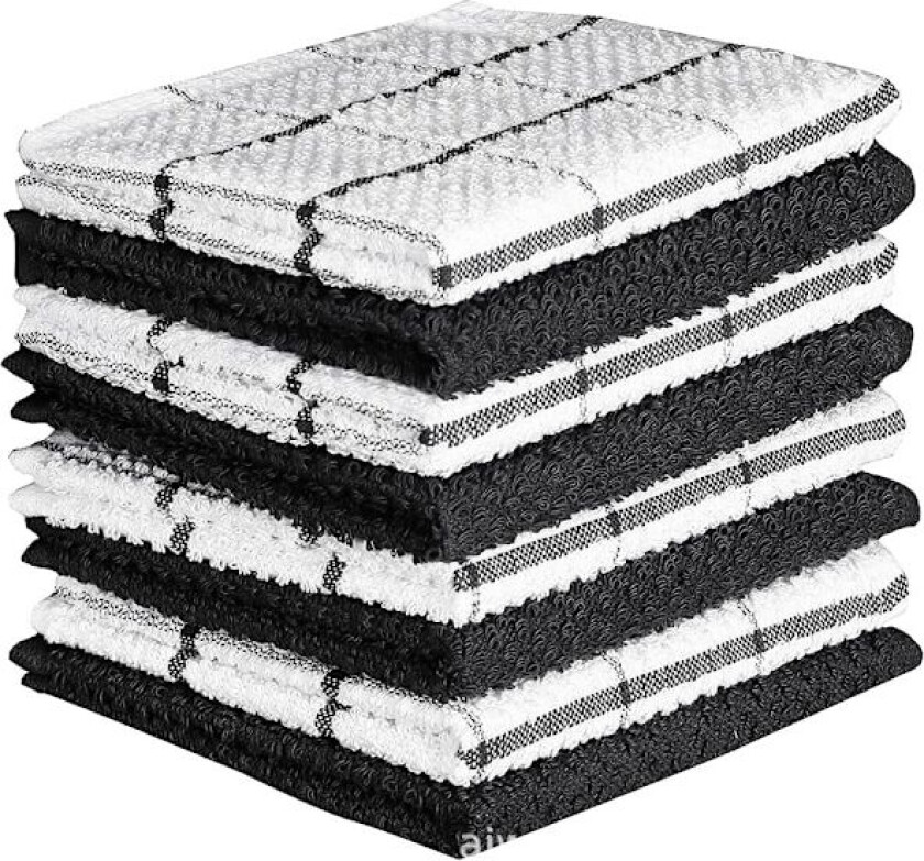 Bilde av 6-delt vindusrutede kjøkkenkluter, 12x12, Hvit/Svart Stripe