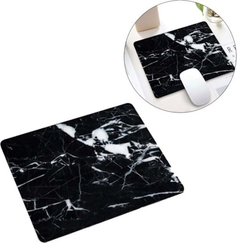 Myk musematte med trykk svart marmor 21x26cm