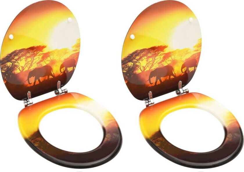 Toalettseter med lokk 2 stk MDF savannedesign