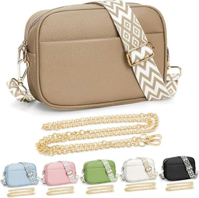 Crossbody-veske for kvinner, liten crossbody-veske i skinn, damekameraveske, skulderveske med utskiftbar gitarbred stropp