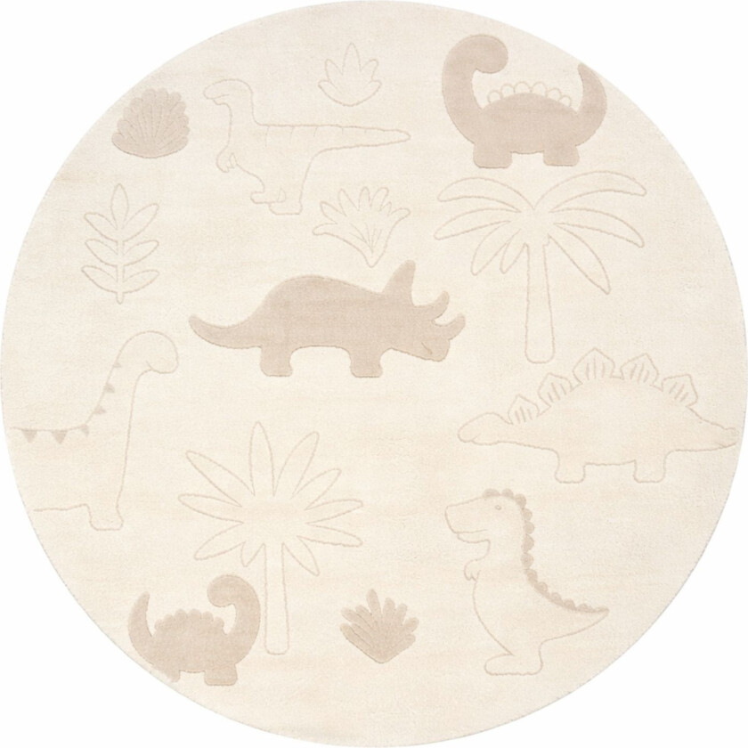 Rundt barnegulvteppe - Ø 120 - Beige med dinosaur - Eclipse - Nordstrand Home