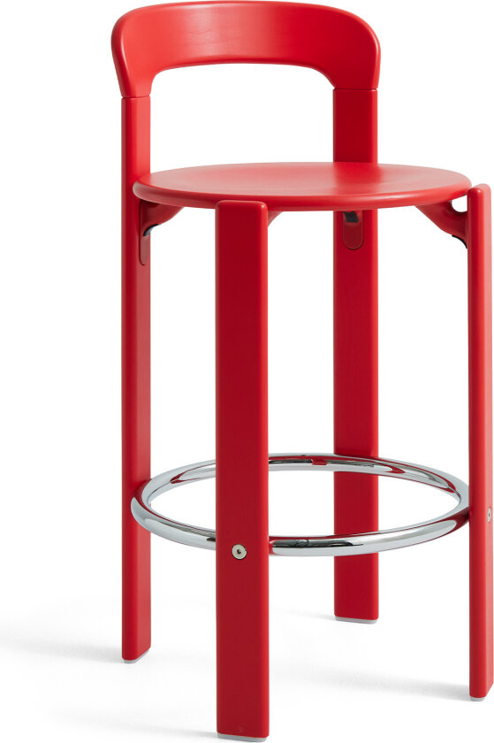 Rey Bar stool Low 4 leg base H65 Standard glider Scarlet red water-based lacquered beech None - Barstoler & barkrakker - Bruno Rey - Rød - Tre