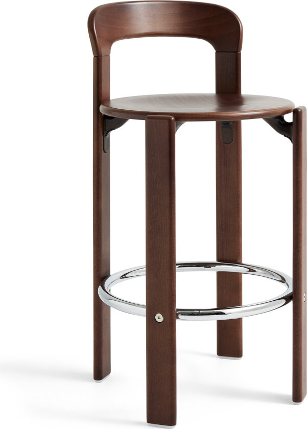 Rey Bar stool Low 4 leg base H65 Standard glider Umber brown water-based lacquered beech None - Barstoler & barkrakker - Bruno Rey - Brun - Tre