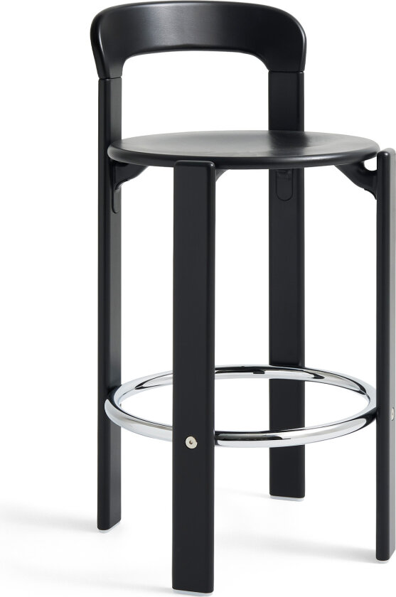 Rey Bar stool Low 4 leg base H65 Standard glider Deep black water-based lacquered beech None - Barstoler & barkrakker - Bruno Rey - Svart - Tre