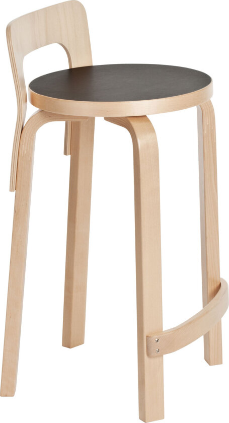 High Chair K65, Klarlackade ben och ryggstöd, Svart linoleum sits - Barstoler & barkrakker - Alvar Aalto - Tre farget - Tre/Plast