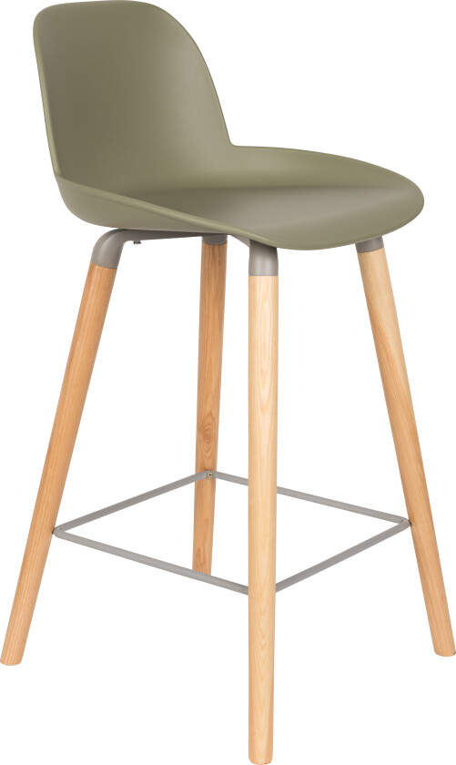 ZUIVER Albert Kuip barkrakk, m ryggstøtte og fotstøtte - grønn polypropylen/naturlig ask (65cm)