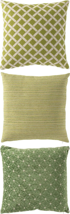 S/3 Cushion Squ Polyes Grn/Wh - Green - W45CM
