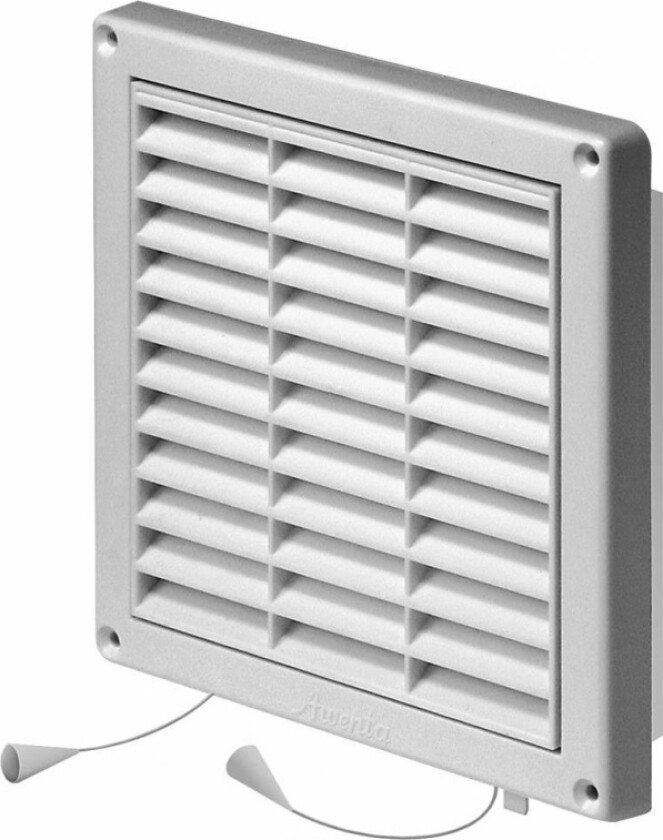 Hvitt ventilasjonsgitter med lameller og netting 130 x 130 mm diameter 100 mm (T55)