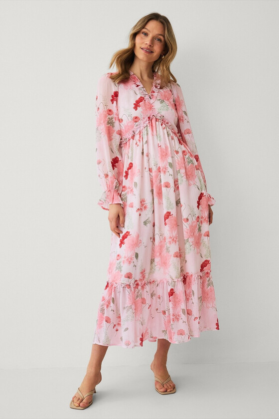 Maxikjole i chiffon - Rosa