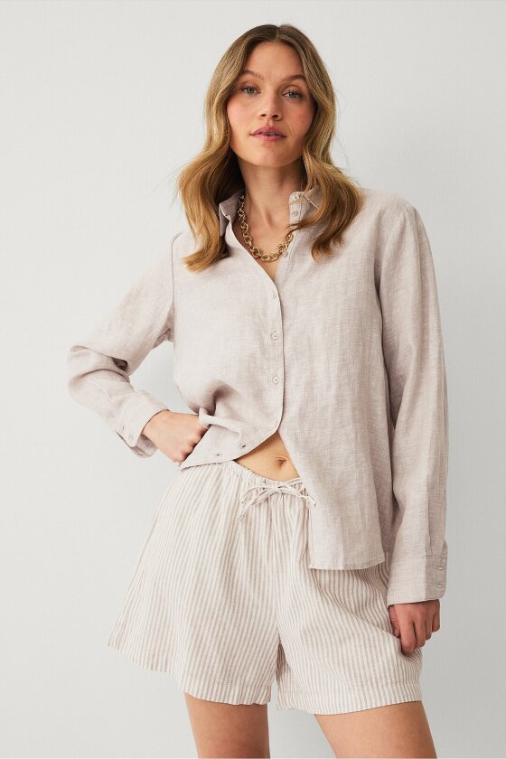 Shorts i lin - Beige