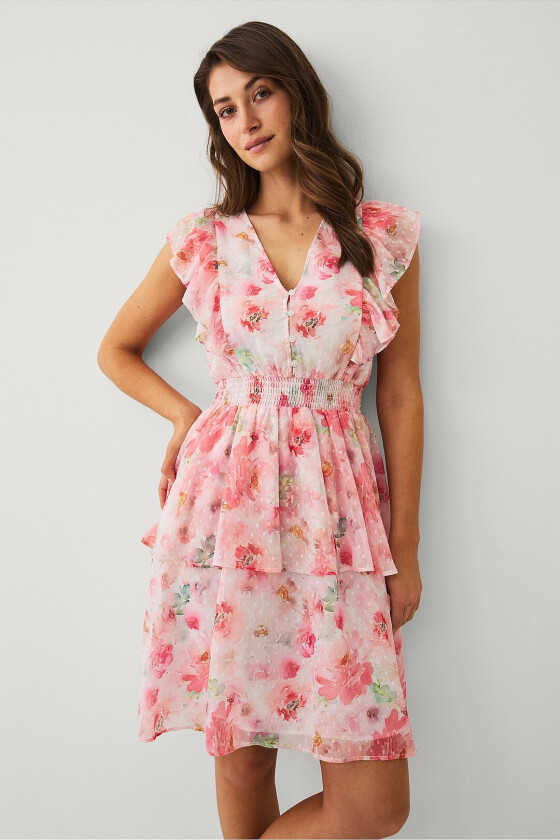 Kjole med volanger - Natur