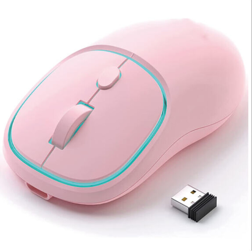Gjenladbar trådløs mus, stille datamus (rosa), 2.4G S