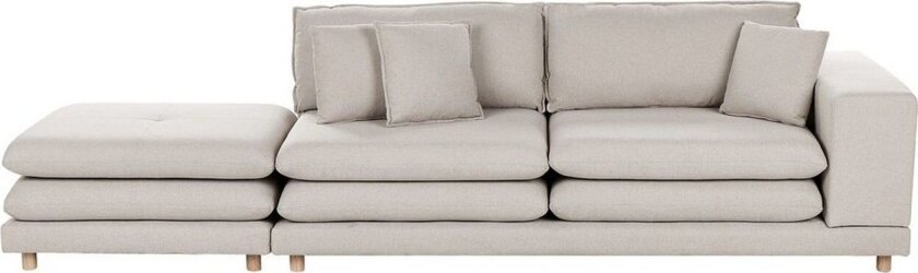 2-sitssoffa med fotpall Beliani Heden Beige/ljust trä Beige\|\|Light colored wood