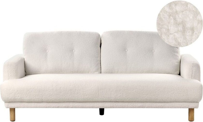 3-sitssoffa Beliani Tuve Beige, ljust trä, Bouclé White\|\|Light colored wood